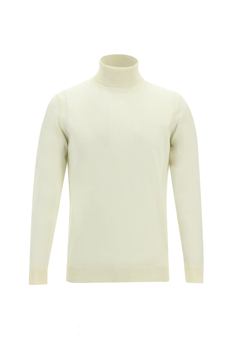 Kırık Beyaz Balıkçı Yaka Regular Fit Yünlü Triko Kazak