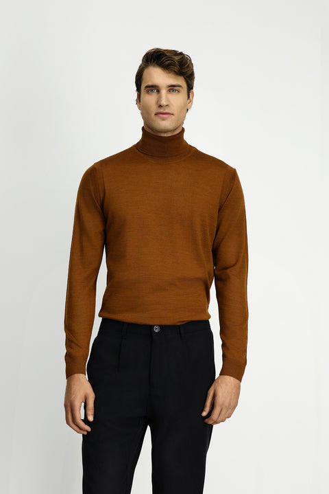 Tarçın  Balıkçı Yaka Regular Fit Yünlü Triko Kazak