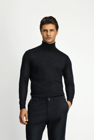  Orta Antrasit Bal?kç? Yaka Regular Fit Yünlü Triko Kazak-Ki??l?