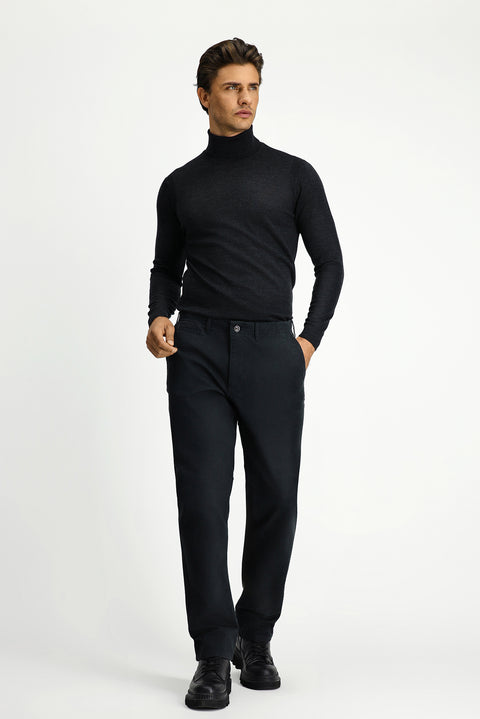 Orta Antrasit Balıkçı Yaka Regular Fit Yünlü Triko Kazak