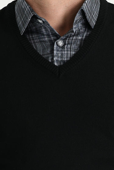 Siyah V Yaka Regular Fit Triko Kazak