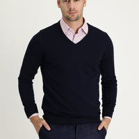 Koyu Lacivert V Yaka Regular Fit Triko Kazak