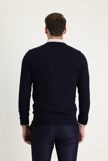 Koyu Lacivert V Yaka Regular Fit Triko Kazak