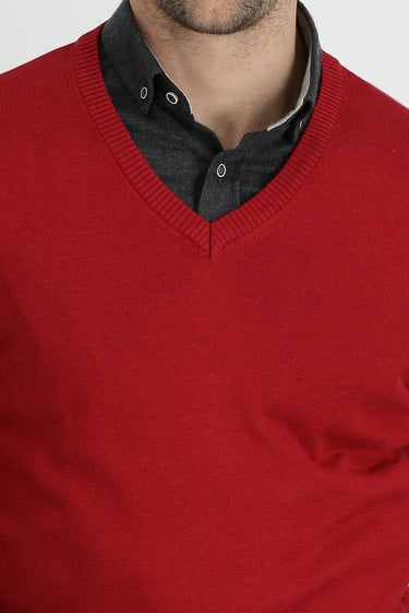 Koyu Kırmızı V Yaka Slim Fit Dar Kesim Pamuklu Triko Kazak