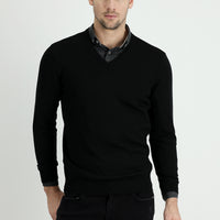 Siyah V Yaka Regular Fit Pamuklu Triko Kazak