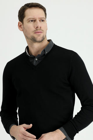  Siyah V Yaka Regular Fit Triko Kazak