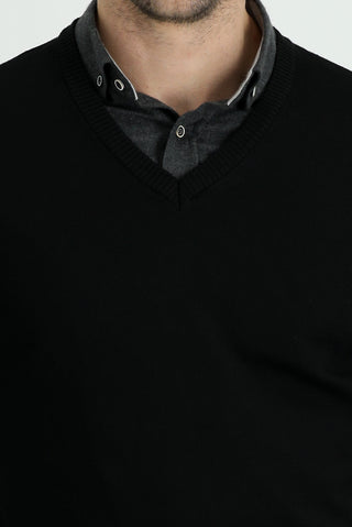  Siyah V Yaka Regular Fit Triko Kazak