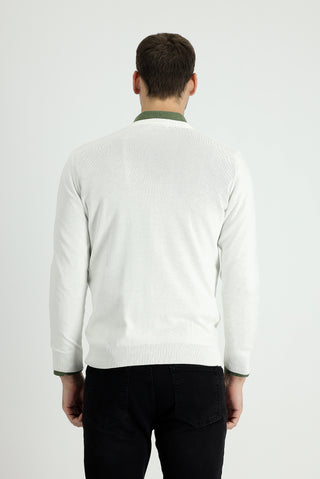  Ekru V Yaka Regular Fit Pamuklu Triko Kazak