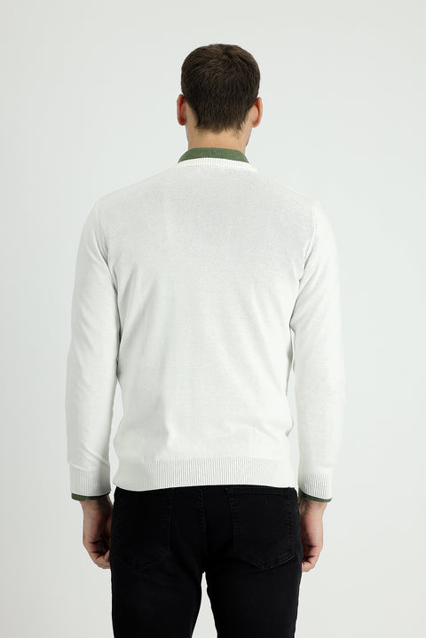 Ekru V Yaka Regular Fit Pamuklu Triko Kazak