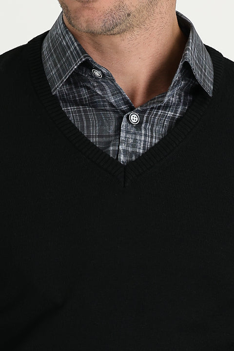 Siyah V Yaka Regular Fit Triko Kazak