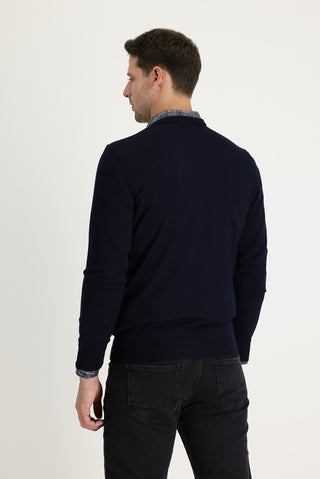  Koyu Lacivert V Yaka Regular Fit Pamuklu Triko Kazak