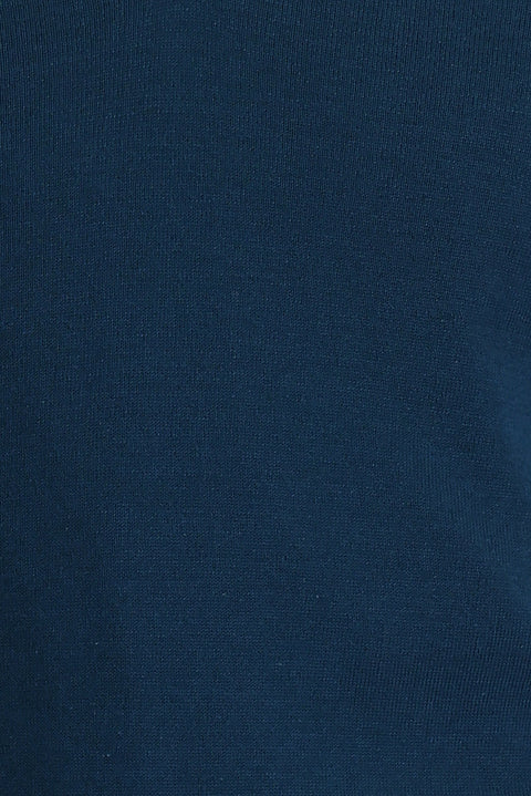 Orta Petrol V Yaka Regular Fit Pamuklu Triko Kazak