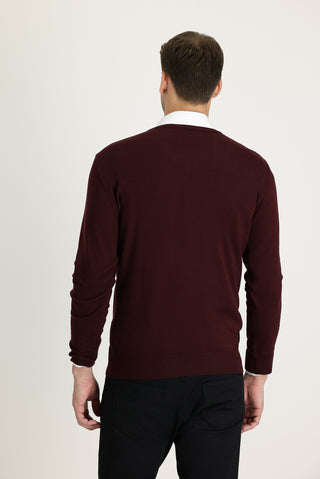  Koyu Bordo V Yaka Regular Fit Triko Kazak