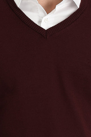  Koyu Bordo V Yaka Regular Fit Triko Kazak
