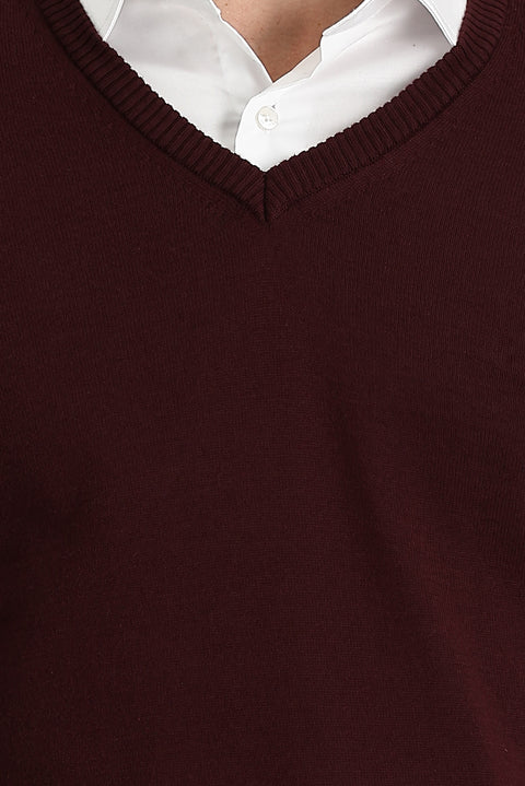 Koyu Bordo V Yaka Regular Fit Triko Kazak