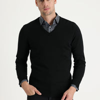 Siyah V Yaka Regular Fit Triko Kazak