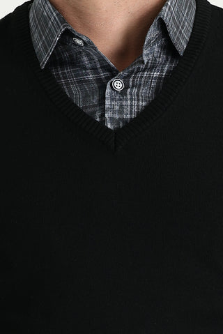  Siyah V Yaka Regular Fit Triko Kazak