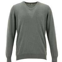 Orta Gri Melanj V Yaka Regular Fit Triko Kazak