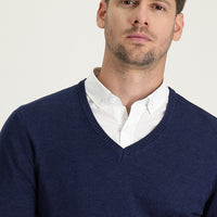 Orta Lacivert Melanj V Yaka Regular Fit Triko Kazak