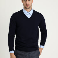 Koyu Lacivert V Yaka Regular Fit Triko Kazak