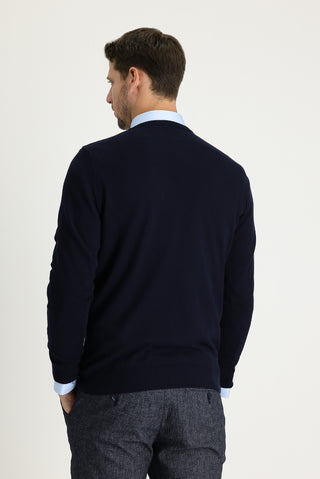  Koyu Lacivert V Yaka Regular Fit Triko Kazak-Ki??l?