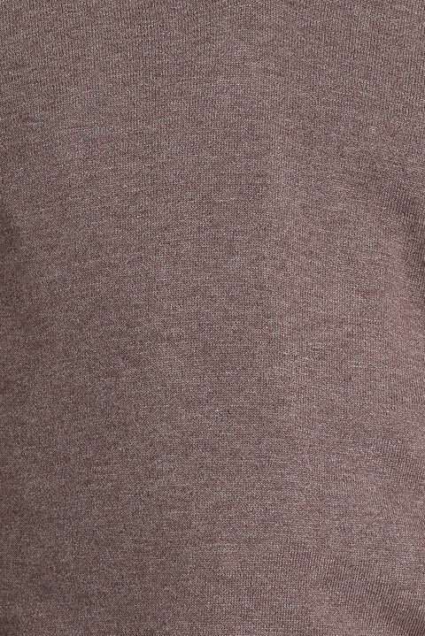 Açık Kahve Melanj V Yaka Regular Fit Triko Kazak