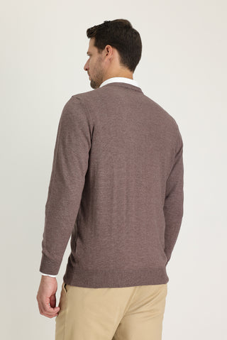  Açık Kahve Melanj V Yaka Regular Fit Triko Kazak