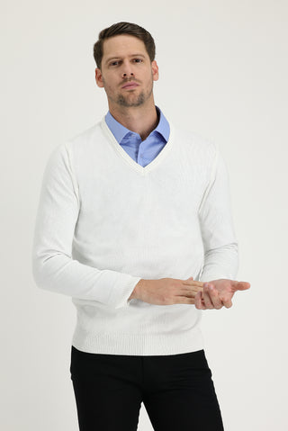  Ekru V Yaka Regular Fit Triko Kazak