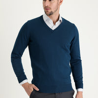 Orta Petrol V Yaka Regular Fit Triko Kazak