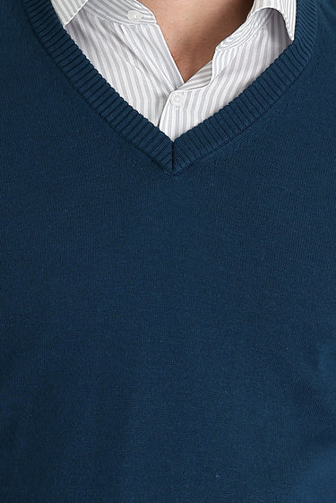 Orta Petrol V Yaka Regular Fit Triko Kazak