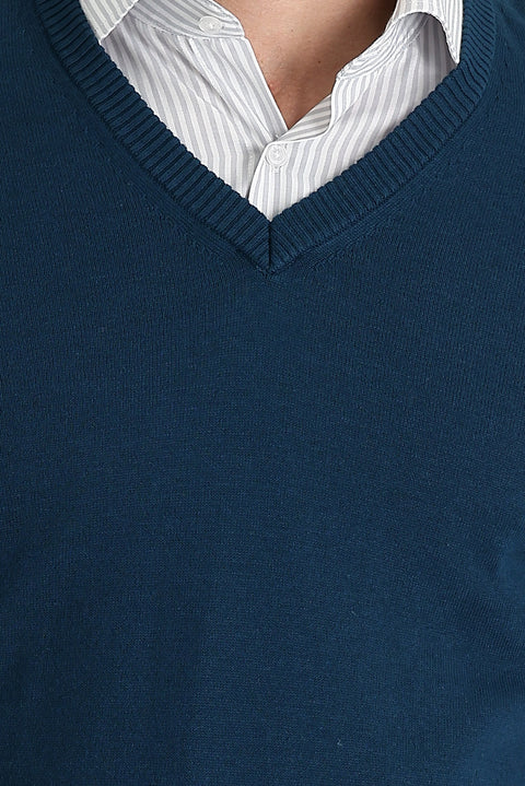 Orta Petrol V Yaka Regular Fit Triko Kazak