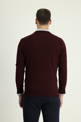  Koyu Bordo V Yaka Regular Fit Triko Kazak