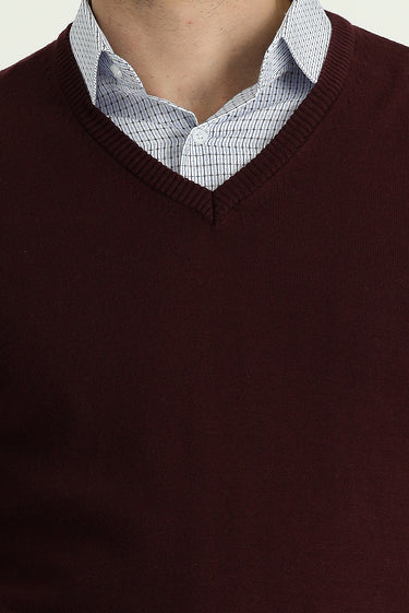 Koyu Bordo V Yaka Regular Fit Triko Kazak