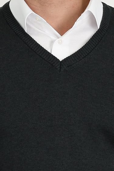  Koyu Antrasit V Yaka Regular Fit Triko Kazak