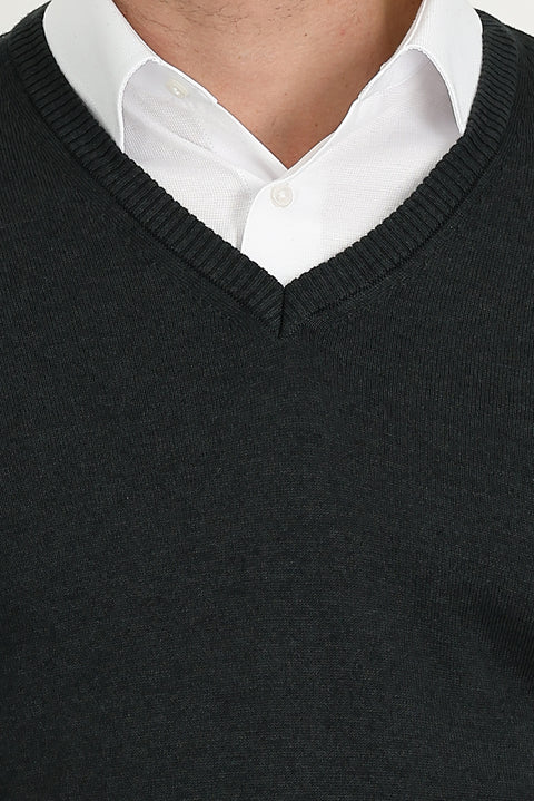 Koyu Antrasit V Yaka Regular Fit Triko Kazak