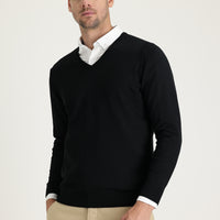 Siyah V Yaka Regular Fit Yünlü Triko Kazak