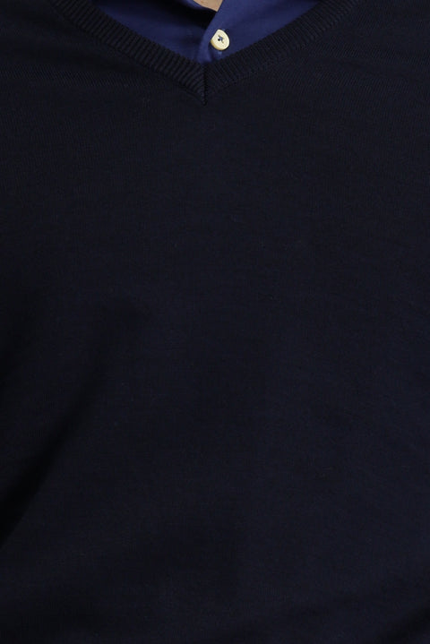 Dark Navy V-Neck Regular Fit Wool Knit Sweater