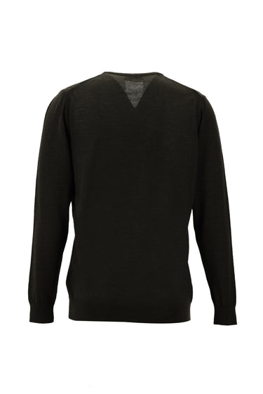 Koyu Kahve V Yaka Regular Fit Yünlü Triko Kazak
