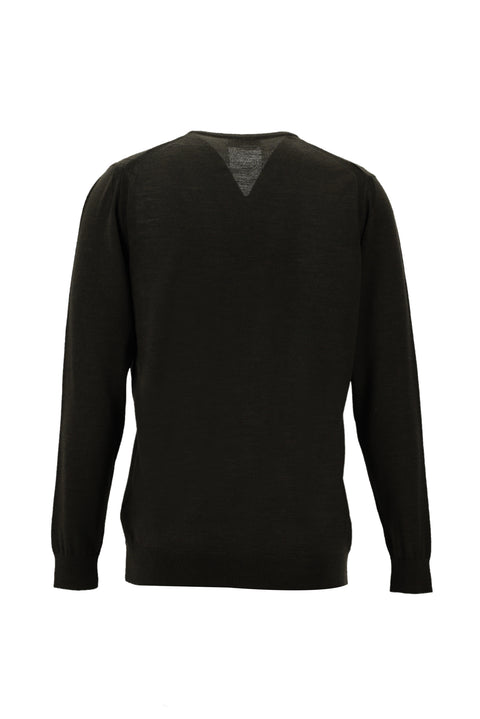 Koyu Kahve V Yaka Regular Fit Yünlü Triko Kazak