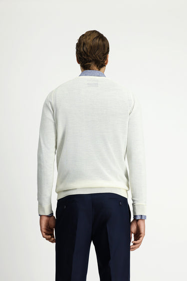 Kırık Beyaz V Yaka Regular Fit Yünlü Triko Kazak