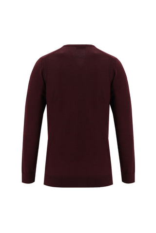 Koyu Bordo V Yaka Regular Fit Yünlü Triko Kazak