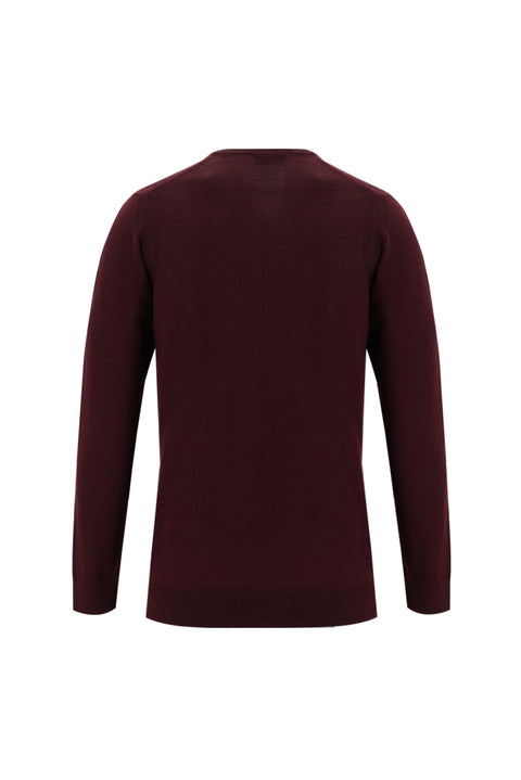Koyu Bordo V Yaka Regular Fit Yünlü Triko Kazak