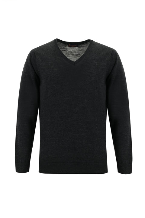 Orta Antrasit V Yaka Regular Fit Yünlü Triko Kazak