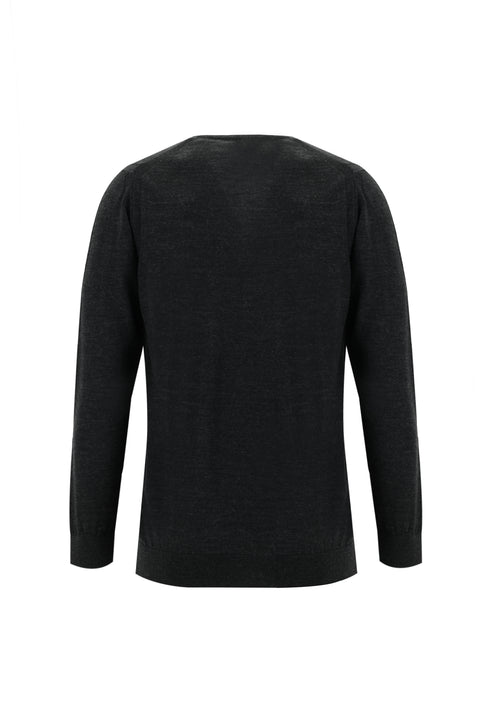 Orta Antrasit V Yaka Regular Fit Yünlü Triko Kazak