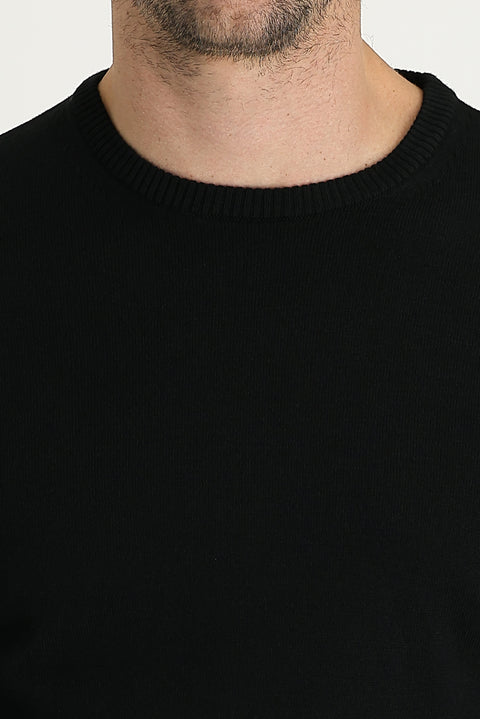 Siyah Bisiklet Yaka Regular Fit Pamuklu Triko Kazak