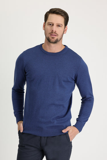 İndigo Melanj Bisiklet Yaka Regular Fit Triko Kazak