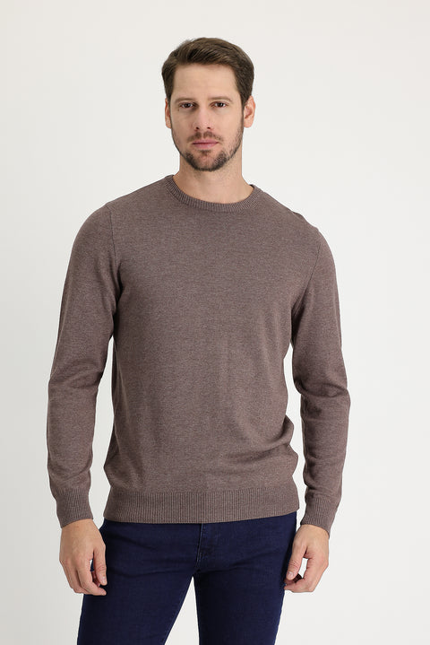 Açık Kahve Melanj Bisiklet Yaka Regular Fit Triko Kazak