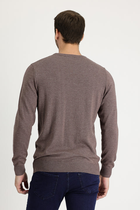 Açık Kahve Melanj Bisiklet Yaka Regular Fit Triko Kazak