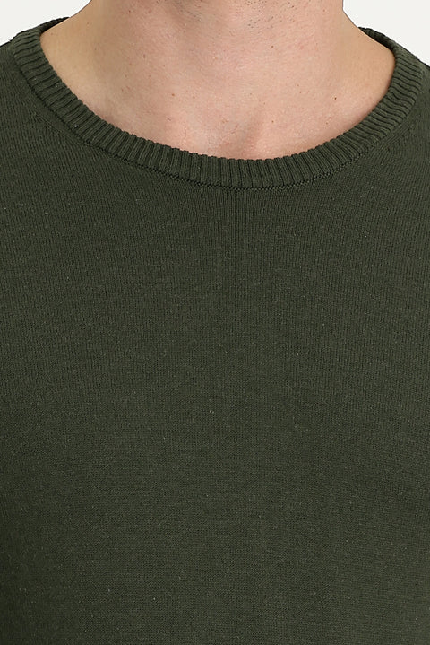 Orta Haki Bisiklet Yaka Regular Fit Pamuklu Triko Kazak