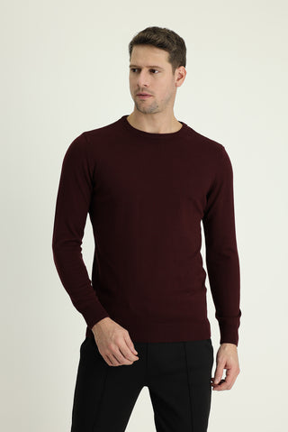  Koyu Bordo Bisiklet Yaka Regular Fit Pamuklu Triko Kazak
